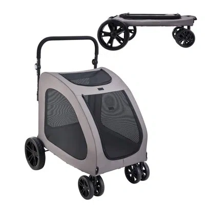 Vevor Pet Stroller, 4 Wheels Dog Stroller With Brakes, 160lbs Weight Capacity, Portable Puppy Stroller Car In Gray