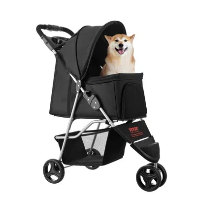 Vevor Pet Stroller Foldable 3 Wheels Dog Stroller With Brake Up To 35lbs Travel Camp In Black