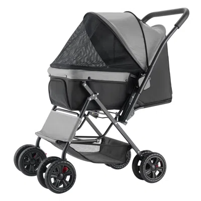 Vevor Pet Stroller Foldable 4 Wheels Travel Dog Stroller Reversible Handle Up To 44lbs In Gray