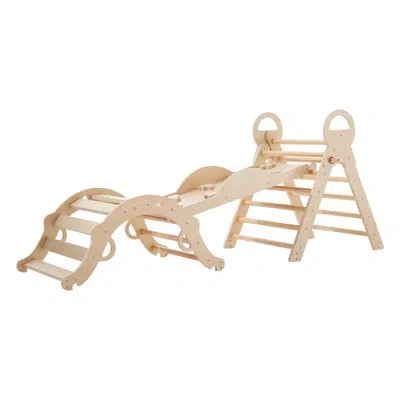 Vevor Pikler Triangle Set, 9-in-1 Toddler Climbing Toys Indoor, With 2 Wooden Cars, Cushion, Triangle, Arc In Neutral