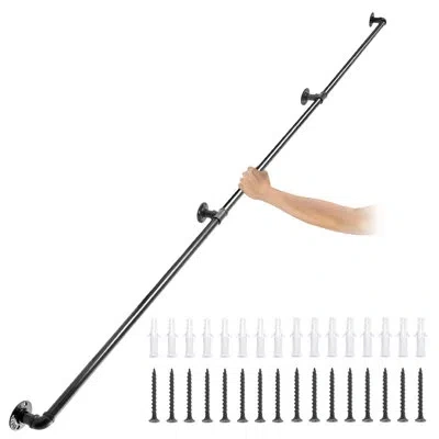 Vevor Pipe Stair Handrail, 9ft Staircase Handrail, 440lbs Load Capacity Carbon Steel Pipe Handrail, Indust In Black