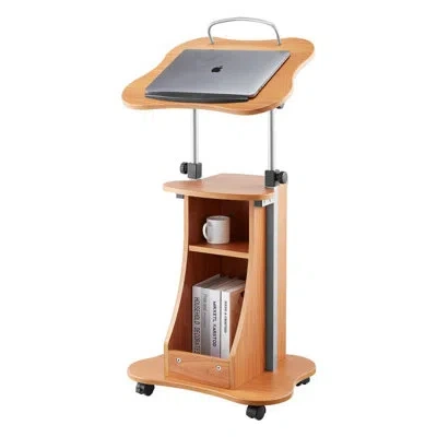 Vevor Podium Stand 43 In Wooden Lectern With Lockable Wheels Storage Height Adjustable In Brown