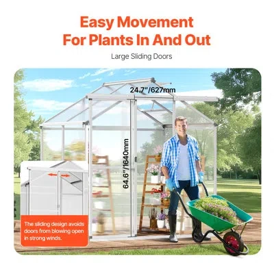 Vevor Polycarbonate Greenhouse, 6 X 4 Ft, Aluminum Large Walk-in Greenhouse Kit For Garden Backyard, Outdo In Transparent