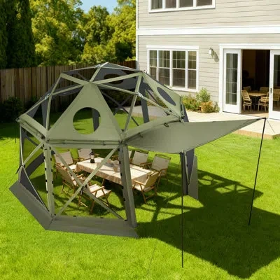 Vevor Pop Up Gazebo Screen Tent, 13 X 13 Ft, 13-sided Spherical Camping Canopy Tent With Removable Top & C In Green
