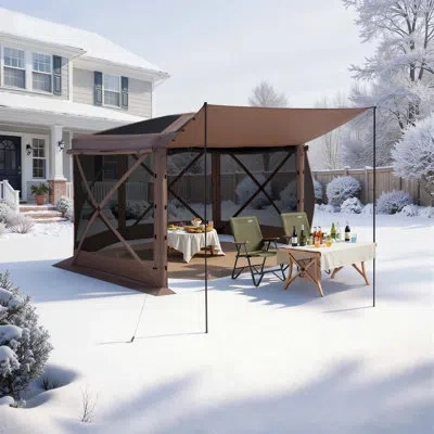 Vevor Pop Up Gazebo Screen Tent, Large 6-sided Camping Canopy Tent With Removable Top & Carry Bag, Quick-s