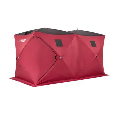 Vevor Pop Up Ice Fishing Tent 6-8 Person 142 X 71 X 79 In Portable Shelter, For Winter Fishing, 67 Sq Ft A In Red