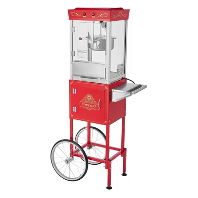 Vevor Popcorn Machine With Cart, 8oz Stainless Steel Kettle, 800w Commercial Popcorn Maker, 48 Cups Per Ba In Red