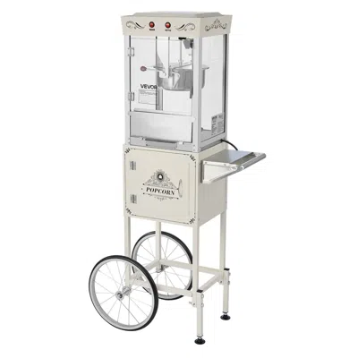 Vevor Popcorn Machine With Cart, 8oz Stainless Steel Kettle, 800w Commercial Popcorn Maker, 48 Cups Per Ba In White