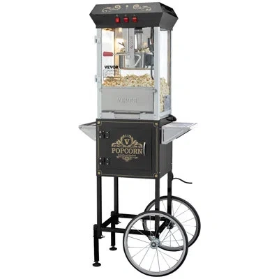 Vevor Popcorn Popper Machine With Cart  Popcorn Maker 850w 8 oz 48 Cups Black