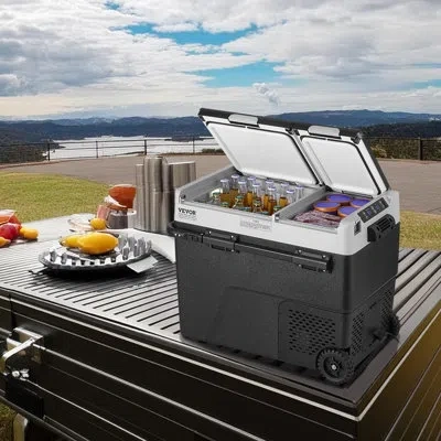 Vevor Portable Car Refrigerator Freezer Compressor 58 L Dual Zone For Home Car In Black