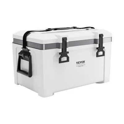 Vevor Portable Cooler 26 Qt Insulated Hard Cooler 38 Can Capacity With Handles Strap In Gray-white