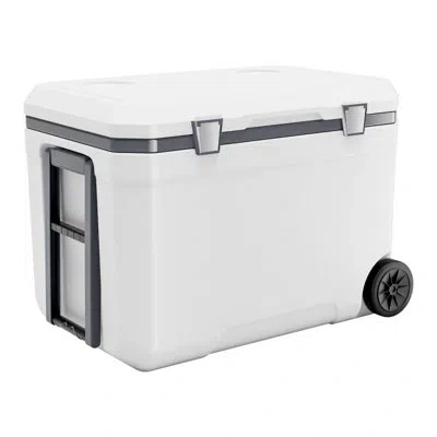 Vevor Portable Cooler 45 Qt Insulated Wheeled Cooler 64 Can Capacity With Cup Holder In Gray-white