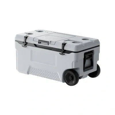 Vevor Portable Cooler 74 Qt Insulated Wheeled Cooler 120 Can Capacity With Cup Holder In Gray-white