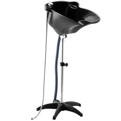 Vevor Portable Shampoo Bowl, Deep Shampoo Sink With Adjustable Height & Angle, Includes Drain Hose, Shower In Silver;matte Black