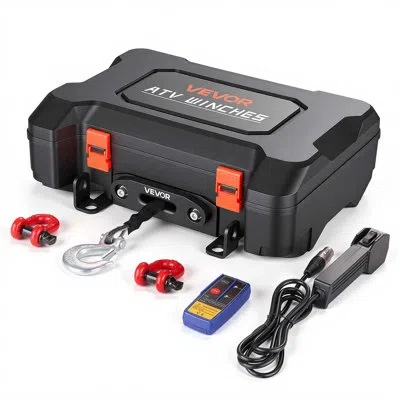 Vevor Portable Winch, 3500 Lbs 12v Dc Electric Winch With Synthetic Rope, Wireless & Wired Remotes, Box-st In Black