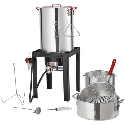 Vevor Premium Aluminum 30 Qt. Turkey Fryer And 10 Qt. Fish Fryer Boiler Steamer Set In Silver,black