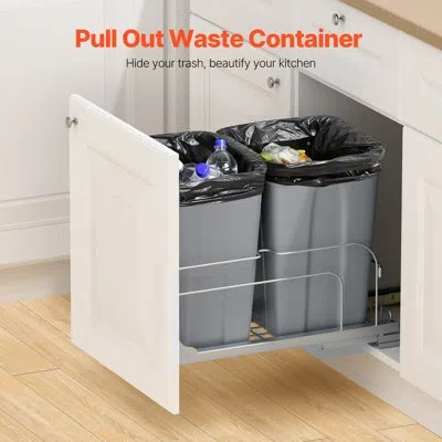 Vevor Pull-out Trash Can, 27 Qt X2 Double Under Mount Kitchen Waste Container, Heavy-duty Garbage Recyclin In Gray