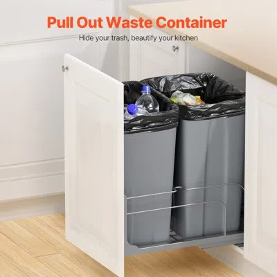 Vevor Pull-out Trash Can, 50 Qt X2 Double Under Mount Kitchen Waste Container, Heavy-duty Garbage Recyclin In Gray