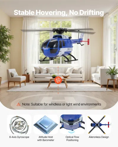 Vevor Rc Helicopter 4 Channel Remote Control Aircraft Toy 6-axis Gyro Kids Present In Blue