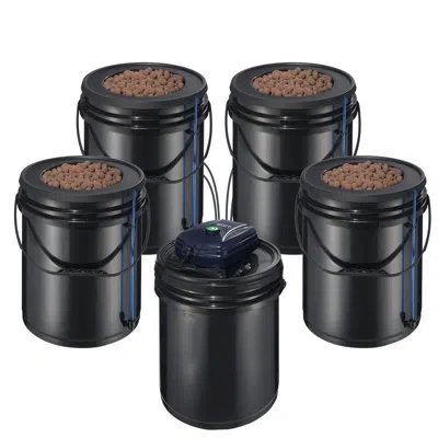 Vevor Rdwc Hydroponics System Recirculating Deep Water Culture 4 Buckets 5 Gal In Black