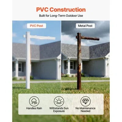 Vevor Real Estate Sign Post, 6 Ft Tall, Pvc Realtor Yard Sign Holder With 47 In Arm Holds Up To 36 In, Eas In White