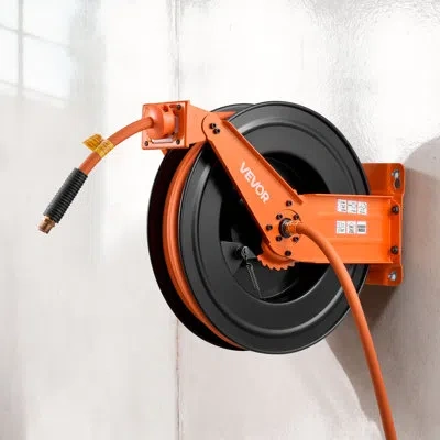 Vevor Retractable Air Hose Reel, 1/2 Inch X 50 Ft Rubber Air Hose Max 300psi, Auto Rewind Air-compressor H In Black;orange