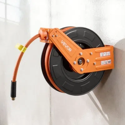 Vevor Retractable Air Hose Reel, 1/2 Inch X 50 Ft Rubber Air Hose Max 300psi, Auto Rewind Air-compressor H In Black;orange
