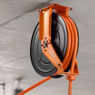 Vevor Retractable Air Hose Reel, 3/4 Inch X 50 Ft Pvc Air Hose Max 300psi, Auto Rewind Air-compressor Hose In Black;orange