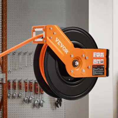 Vevor Retractable Air Hose Reel 3/8 In X 50ft Rubber Air Hose Reel Max 300 Psi In Black;orange