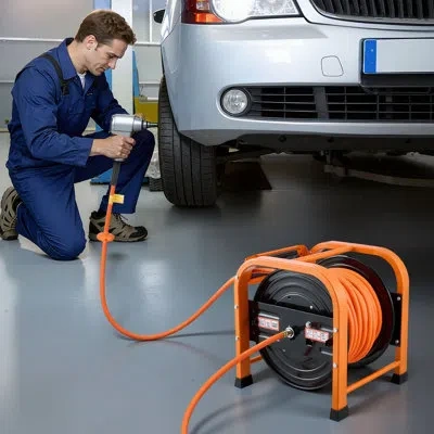 Vevor Retractable Air Hose Reel, 3/8 Inch X 100 Ft Pvc Air Hose Max 300psi, Auto Rewind Air-compressor Hos In Black;orange