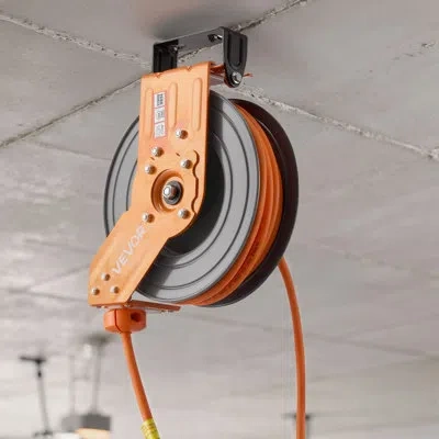 Vevor Retractable Air Hose Reel, 3/8 Inch X 50 Ft Hybrid Air Hose Max 300psi, Auto Rewind Air-compressor H In Black;orange