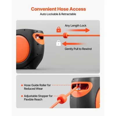 Vevor Retractable Air Hose Reel, 3/8 Inch X 80 Ft Hybrid Air Hose Max 300psi, Enclosed Air-compressor Hose In Black
