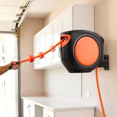 Vevor Retractable Air Hose Reel, 3/8 Inch X 80 Ft Hybrid Air Hose Max 300psi, Enclosed Air-compressor Hose In Black;orange