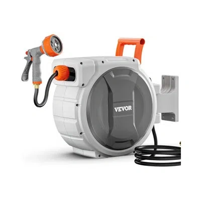 Vevor Retractable Garden Hose Reel, Wall Mounted, Heavy Duty Garden Hose Reel With 9 Patterns Nozzle, Any 