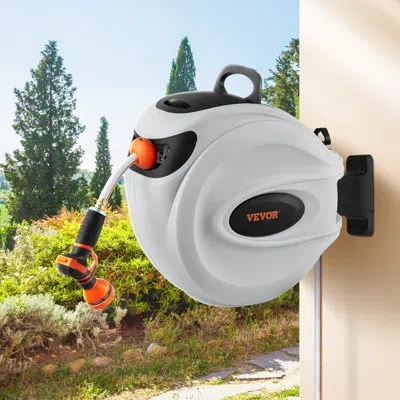 Vevor Retractable Plastic Wall Mounted Hose Reel With Automatic Rewind In White