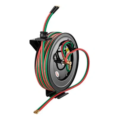 Vevor Retractable Welding Hose Reel, 1/4 Inch X 100ft Twin Oxygen Acetylene Rubber Hose Max 300psi - R Gra In Black;green;red