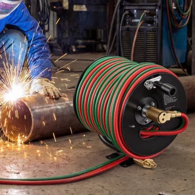 Vevor Retractable Welding Hose Reel, Hand Crank Manual Rewind Hose Reel With 1/4 Inch X 100ft Twin Oxygen  In Black;green;red
