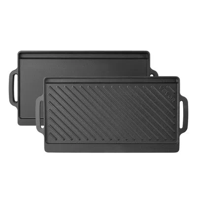 Vevor Reversible Grill/griddle 18x9 In Pre-seasoned Cast Iron Pan Handle, For Bbq, Eggs, Pancakes, Burgers In Black