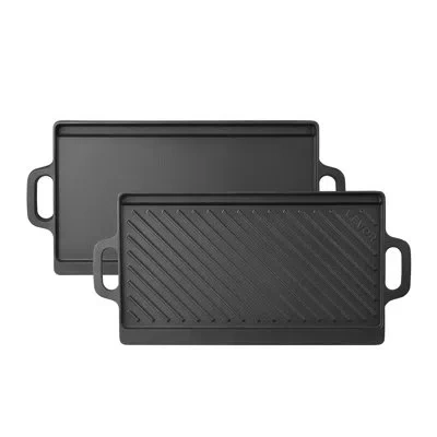 Vevor Reversible Grill/griddle 20x9 In Pre-seasoned Cast Iron Pan Handle, For Bbq, Eggs, Pancakes, Burgers In Black