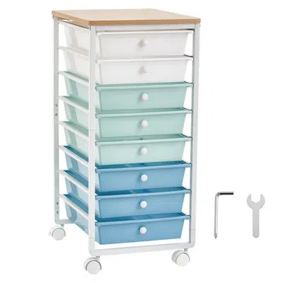 Vevor Rolling Cart With Drawers, 8 Drawer Storage Organizer, Mobile Utility Cart With Wood Top, Steel Fram In Multi