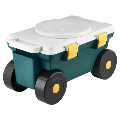 Vevor Rolling Garden Cart With Seat 276 Lbs Plastic Garden Scooter Storage Bin & Seat In Black;white;green