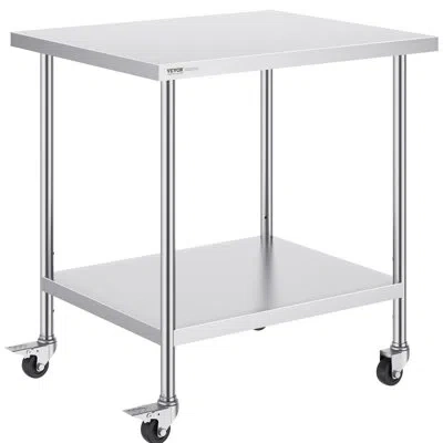 Vevor Rolling Kitchen Cart With Stainless Steel Top In Silver