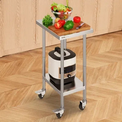 Vevor Rolling Kitchen Cart With Stainless Steel Top In Silver