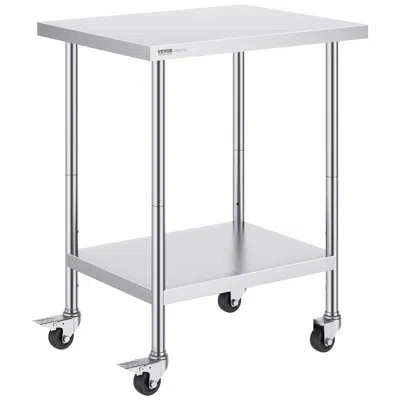 Vevor Rolling Kitchen Cart With Stainless Steel Top In Silver