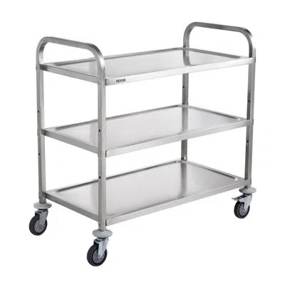 Vevor Rolling Kitchen Cart With Steel Top In Silver