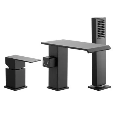 Vevor Roman Tub Faucet, 3 Hole Waterfall Bathtub Faucet, Roman Bathtub Faucets Set With Shower Head & 1 Ha In Black