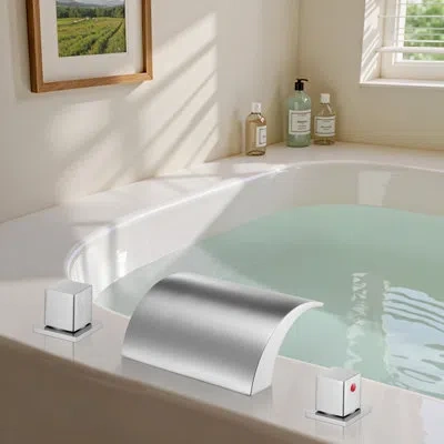 Vevor Roman Tub Faucet 3 Hole Waterfall Bathtub Faucet Temperature Control In Silver