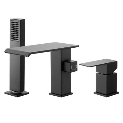 Vevor Roman Tub Faucet 3 Hole Waterfall Bathtub Faucet With Shower Head 1 Handle In Matte Black