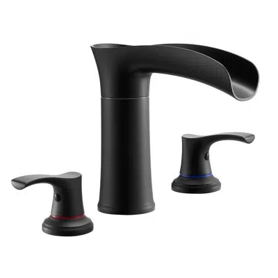 Vevor Roman Tub Faucet, 3 Hole Waterfall Bathtub Faucet, Zinc Alloy Bath Tubs Faucets Set With 2 Handles,  In Black