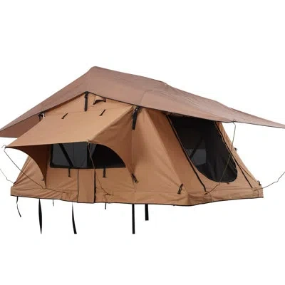 Vevor Rooftop Tent Hard Shell 2-3 Person Waterproof For Jeep Suv Truck W/ Ladder In Brown